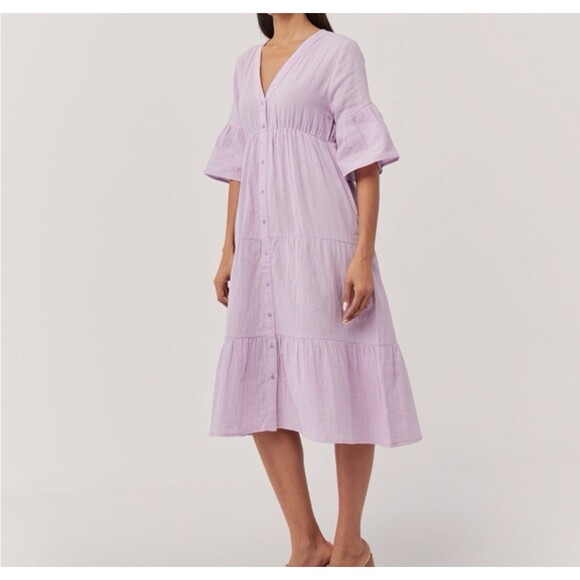 Pact Women’s Organic Cotton Dress Coastal Double Gauze Throw N Go Lilac Size XXL - Picture 2 of 12